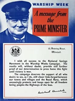 Images Dated 17th November 2014: WW2 poster, Warship Week, Winston Churchill