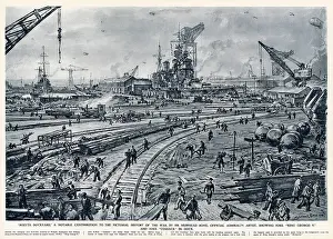 Crane Prints: WW2 - Rosyth Dockyard with HMS George V and HMS Cossack in dock Date: 1941