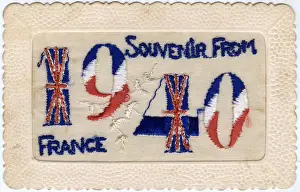 Ephemera Prints: WW2 - Souvenir sewn postcard - from France