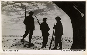 Images Dated 24th March 2017: WW2 - Sunset on Western front - British soldiers on guard