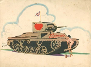 Valentines Collection: WW2 Valentines Card, Cupid's Tank