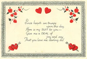 Hearts Prints: WW2 Valentines Card Interior, Queen Of Hearts