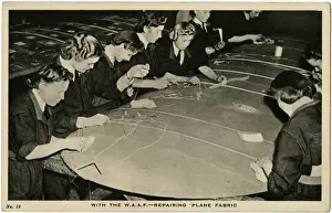 Repairs Prints: WW2 - With the W. A. A. F. - Repairing plane fabric