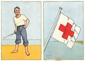 Hassall Collection: WW2 Warrior Sailor And Red Cross Flag