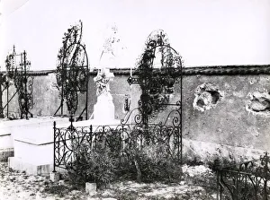WWI: bomb damage in a graveyard, Chambry, France