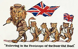 Overseas Prints: WWI - British Lion leads cubs of the Colonial Territories