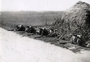 WWI: British Royal Marines by roadside near Ostend