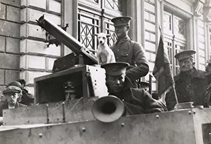 Global Prints: WWI: British soldiers, armoured car, terrier dog, near Antwerp