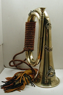 Firearms Collection: WWI bugle with the badge of the Kings (Liverpool) Reg