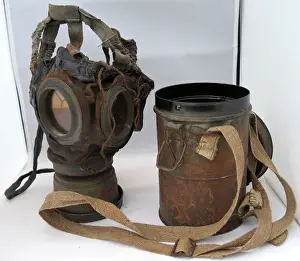 WWI German gas mask, c 1918, in its original metal containe