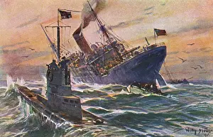 Destruction Prints: WWI German U-boat attack on an English Commercial Freighter