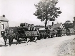 WWI: horse drawn barrels of Champagne, Epernay