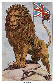 WWI - The Lion Roused - British Propaganda postcard