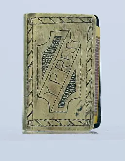 WWI matchbox cover engraving - Ypres and a floral pattern
