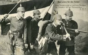 Advancing Collection: WWI - Patriotic German soldiers bearing their Flag