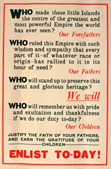 Images Dated 4th December 2013: WWI Poster, Enlist Today