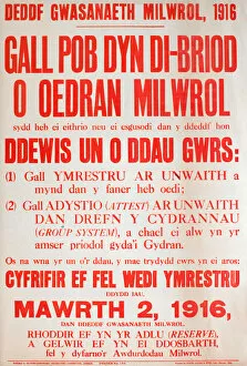 Images Dated 5th December 2013: WWI Poster, Military Service Act 1916 (Welsh version)