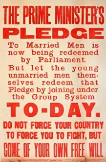 Images Dated 5th December 2013: WWI Poster, The Prime Ministers Pledge