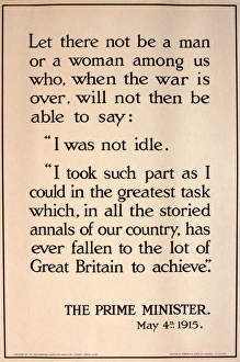 Images Dated 4th December 2013: WWI Poster, Prime Ministers speech