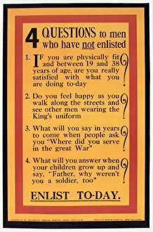 WWI Poster, Questions to men who have not enlisted