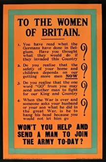 Images Dated 4th December 2013: WWI Poster, To the Women of Britain