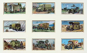 Images Dated 28th January 2013: WWI Wills cigarette cards depicting military vehicles