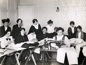 WWI: women making garments for soldiers, France