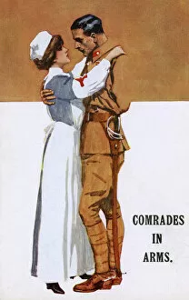 Bravery Collection: WWI - Wounded soldier in the arms of his nurse