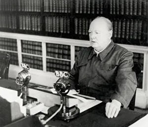 WWII British Prime Minster Winston Churchill, radio broadcast WWII British Prime Minster Winston Churchill, radio broadcast