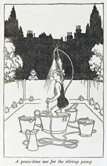 Buckets Prints: WWII recycling: Stirrup pump bathing / W H Robinson