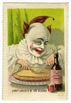 Images Dated 27th February 2012: Xmas card. Clown with his pie and ale