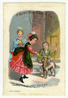 Alms Gallery: Xmas card. Giving alms to a beggar with dog