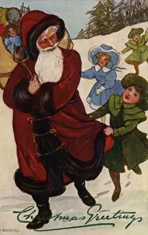 Xmas. Children follow Santa