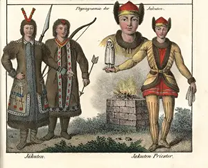 Arrows Prints: Yakut men with bows, arrows and spears, and a shaman
