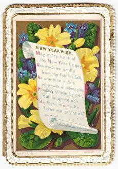 Yellow and blue flowers on a New Year card