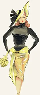 Soho Prints: Yellow Hat - Black Jumper - Yellow Polka Dot Bag - Murray