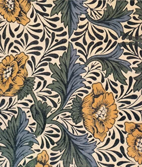 Images Dated 21st August 2020: Yellow Peony Flower and Leaf Pattern Date: 1920