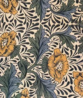 Images Dated 21st August 2020: Yellow Peony Flower and Leaf Pattern Date: 1920
