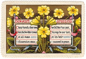 Yellow primroses on a New Year card