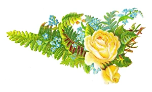 Images Dated 10th December 2015: Yellow roses and blue forgetmenots on a Victorian scrap