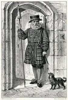 Warder Prints: A Yeoman of the Guard on duty at the Tower of London Date: circa 1870