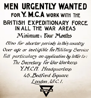 Ymca Prints: YMCA Volunteers Wanted poster during WW1