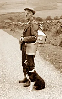 Yorkshire Dales farmer with his dog, probably 1920s