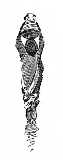 Ewer Prints: Young Arab girl carrying drinking water across a river or st