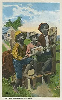 Banjo Prints: Three young black boys singing