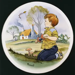 Shoulder Prints: Young boy flying a kite