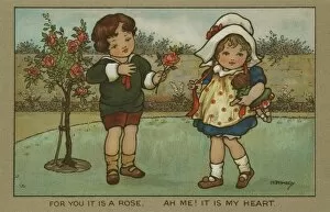 Children Gallery: A young boy gives a rose to his love by Florence Hardy