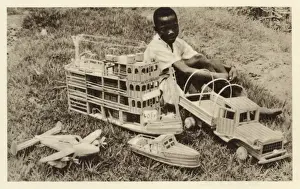 Dec15 Prints: Young boy - Jesuit Mission - Belgian Congo - Handmade Toys