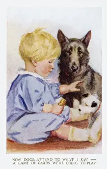 Chums Prints: Young boy with pet dogs