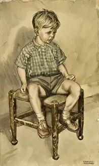 Knees Prints: A young boy sitting on a stool